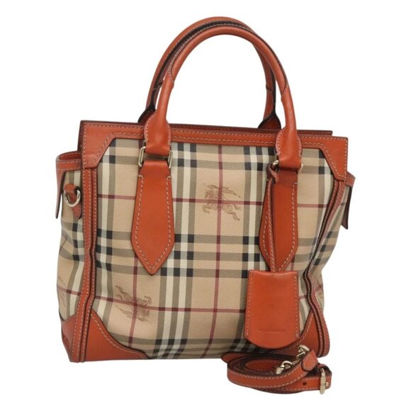 BURBERRY Nova Check Hand Bag PVC 2WAY Beige Gold - Picture 1 of 16